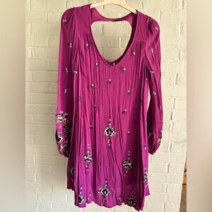 Free People Dress Size M Purple/Pink Embroidered Swing Dress